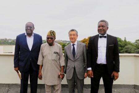 L r Dr. Mel Oluoch, Chief Obasanjo, Mr. Suzuki and Dr Godwin
