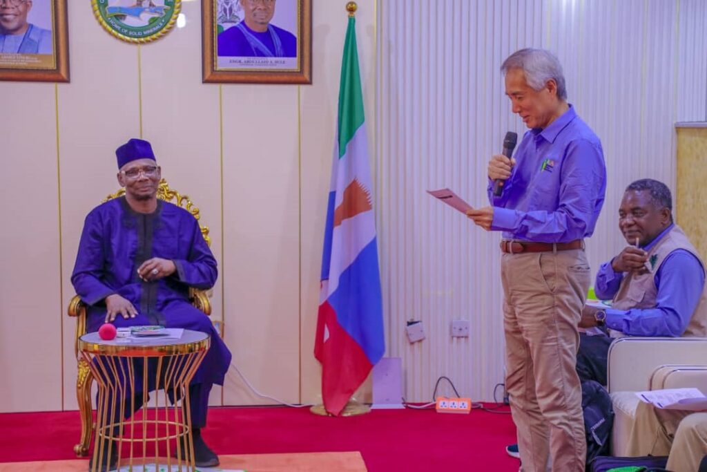 President of the Sasakawa Africa Association, Dr Makoto Kitanaka delivering a keynote address during a visit to Nasarawa State Governor Engr. Abdullahi A Sule at the Government House, Lafia.